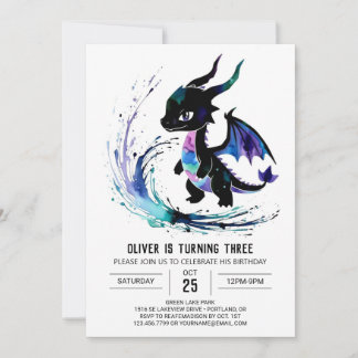 Majestic Pastel Dragon Digital Boy Geburtstag Einladung