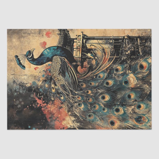 Majestic Peacock auf der orientalischen Pagode Seidenpapier (Vorderseite)