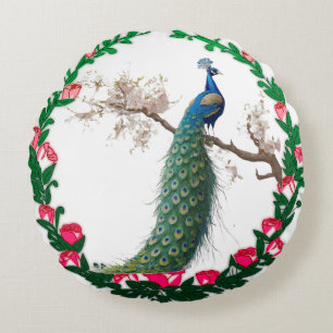 "Majestic Peacock Paradise" Rundes Kissen
