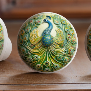 Majestic Peacock Splendor Keramik Knoblauch Pull Keramikknauf
