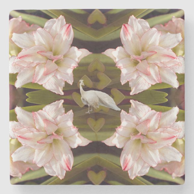 Majestic Peacock und Amaryllis Candy Cane Steinuntersetzer (Vorderseite)