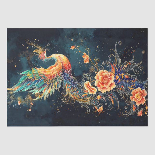 Majestic Phoenix mit floralen Akzenten Seidenpapier (Vorderseite)