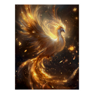 Majestic Phoenix steigt in goldenen Flammen auf Poster