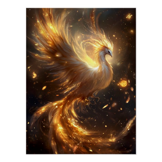 Majestic Phoenix steigt in goldenen Flammen auf Poster (Vorderseite)