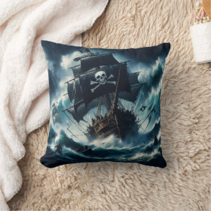 Majestic Pirate Ship Battling Stormy Seas Kissen