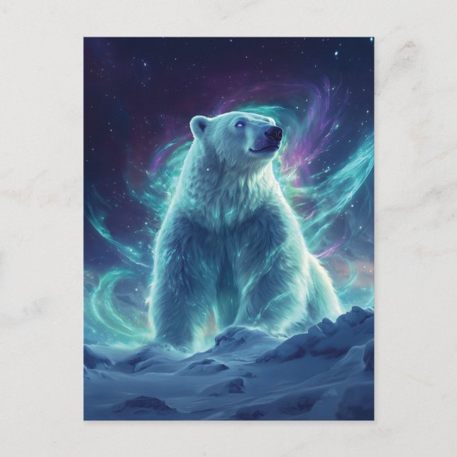 Majestic Polar Bear Design mit Northern Lights Postkarte (Vorderseite)