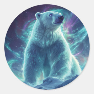 Majestic Polar Bear Design mit Northern Lights Runder Aufkleber
