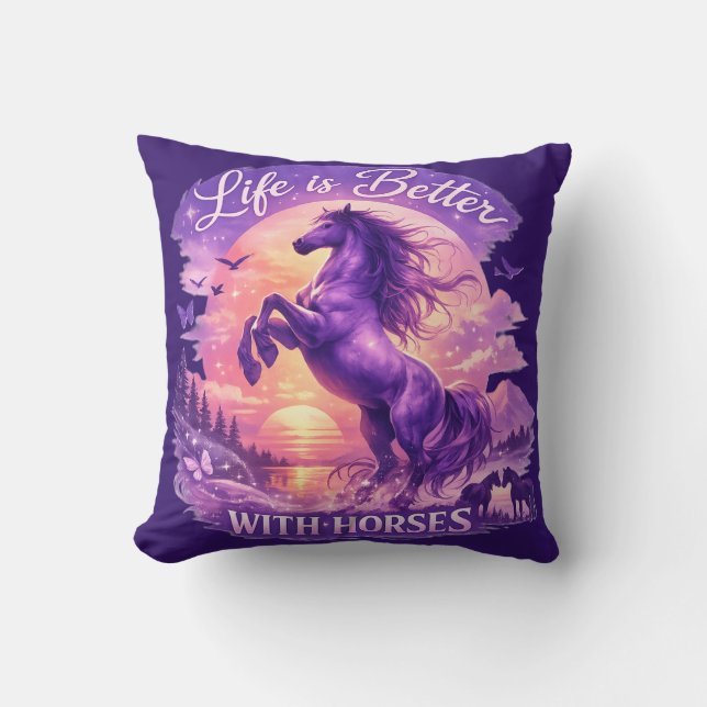 Majestic Purple Horse Sunset Dreamscape   Kissen (Vorderseite)