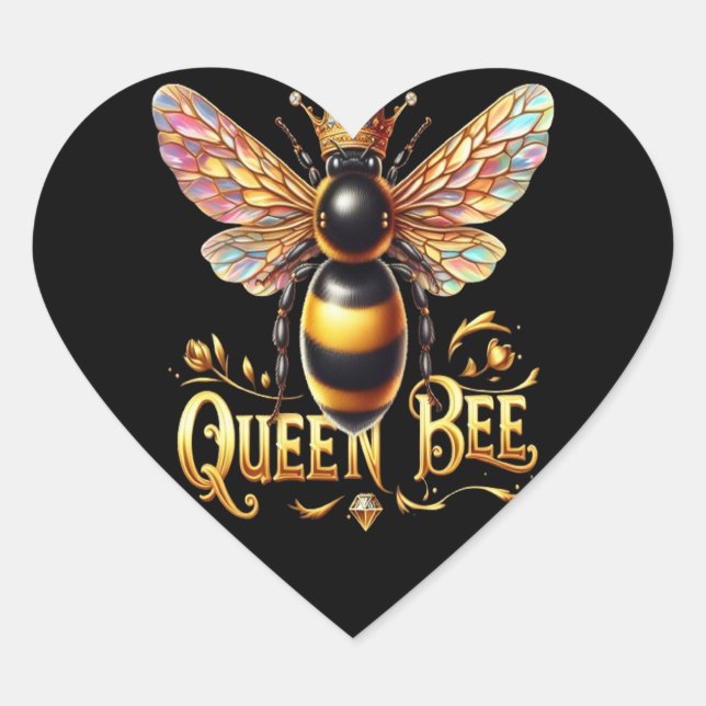 Majestic Queen Bee Illustration mit einer Krone Herz-Aufkleber (Vorderseite)