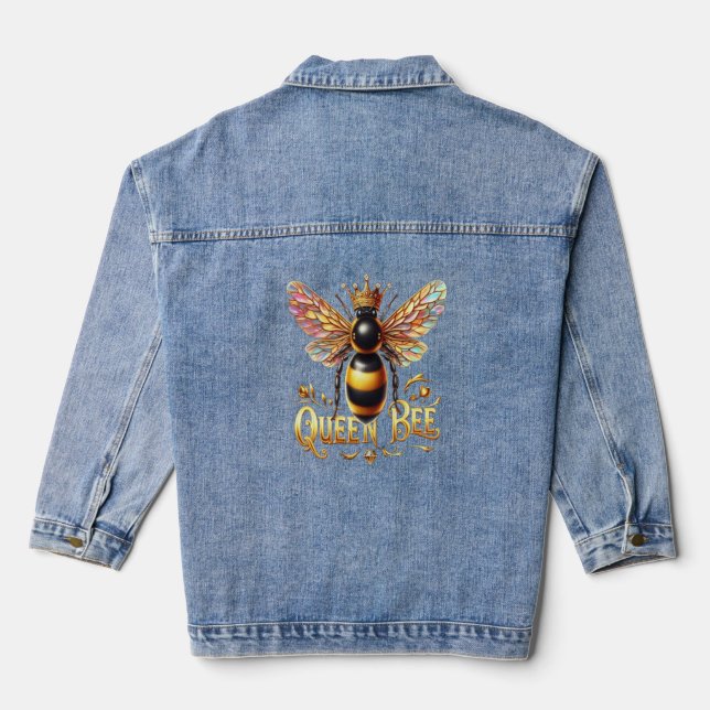 Majestic Queen Bee Illustration mit einer Krone Jeansjacke (Rückseite)
