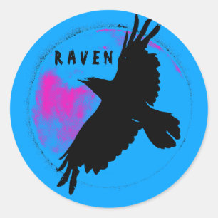 Majestic Raven and Blue Moon Runder Aufkleber
