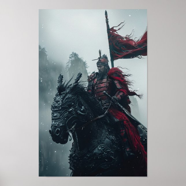 Majestic Red Armored Ritter Reiten Poster (Vorne)