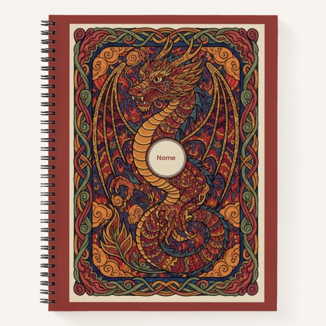 Majestic Red Dragon Celtic Knotwork Nooracle Notizbuch (Vorderseite)