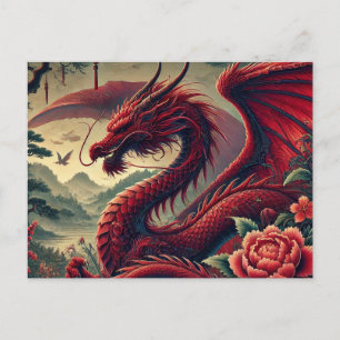 Majestic Red Dragon Postcard - Fantasie Art Postkarte