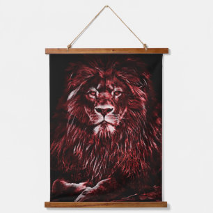 Majestic Red Lion Wandteppich Mit Holzrahmen