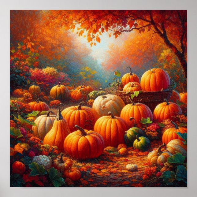Majestic Red Pumpkin Forest verzauberte Dschungelw Poster (Vorne)