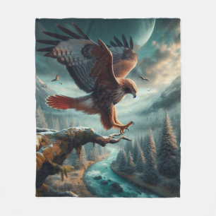 Majestic Red-Tail Hawk Soaring Fleecedecke
