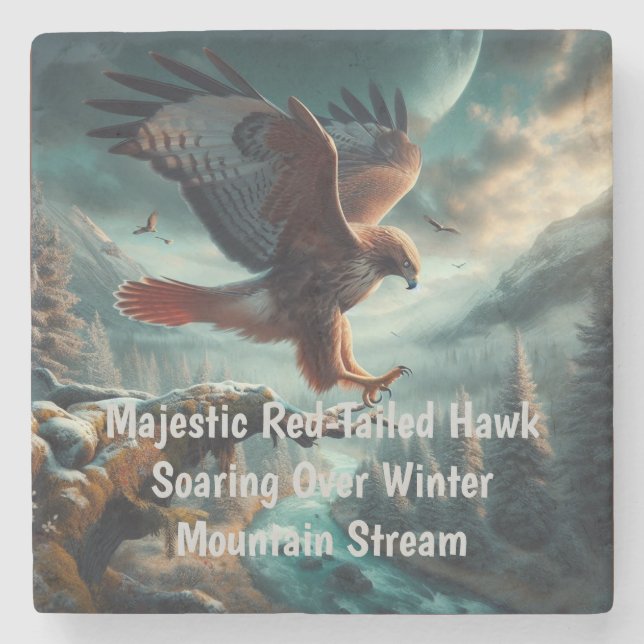 Majestic Red-Tail Hawk Soaring Steinuntersetzer (Vorderseite)