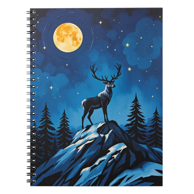 Majestic Reindeer by Moonlight Notebook Notizblock (Vorderseite)