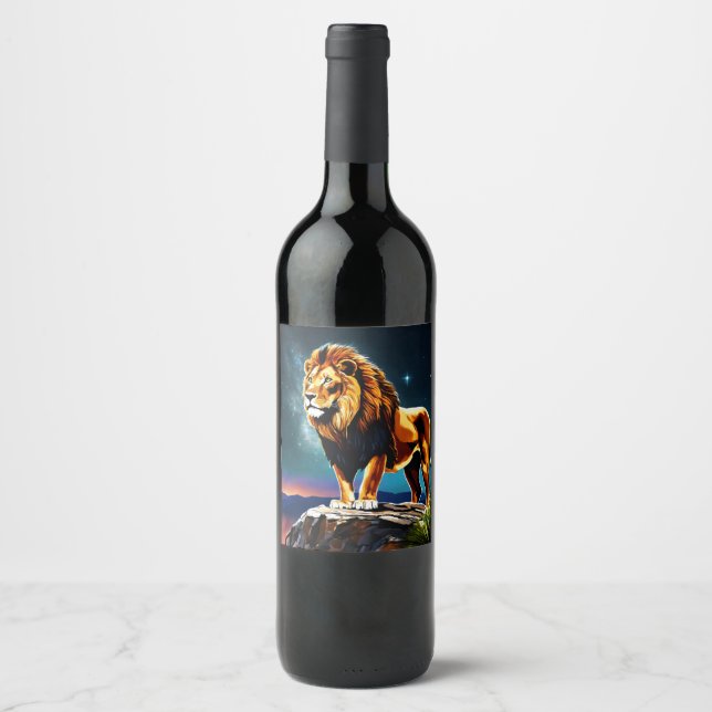 "Majestic Roar: Ein Löwenblick" Weinetikett (Vorderseite)