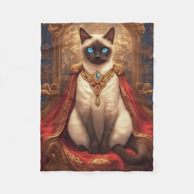 Majestic Royal Siamese Cat Portrait Fleecedecke (Vorderseite)