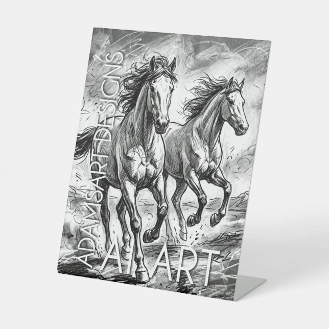 Majestic Running Horses Black and White Sketch Sockelschild (Vorderseite)
