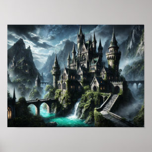 Majestic Schloss in einer mystischen Landschaft Poster