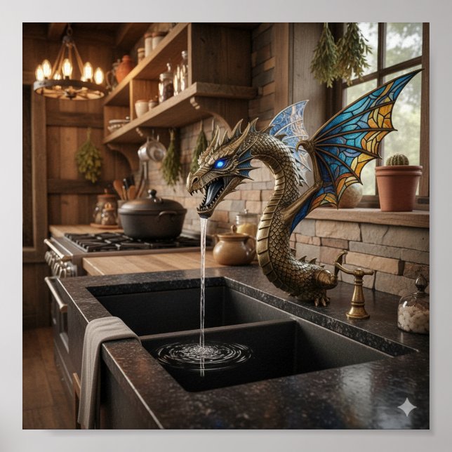 Majestic Sea Serpent Faucet - Verzierter Drachensk Poster (Vorne)