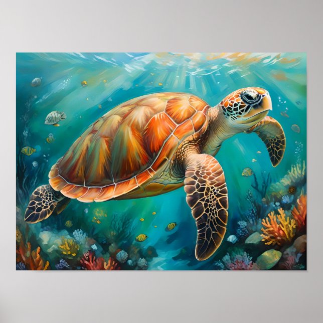 Majestic Sea Turtle Wall Art, Ocean Inspiriert Dec Poster (Vorne)