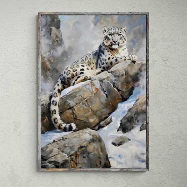 Majestic Sentinel: Schneeleopard auf Felsen - Male Poster (Von Creator hochgeladen)