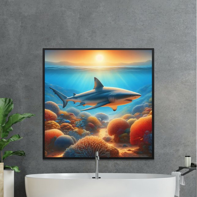 Majestic Shark Glides Above Vibranly Coral Garden Poster (Von Creator hochgeladen)