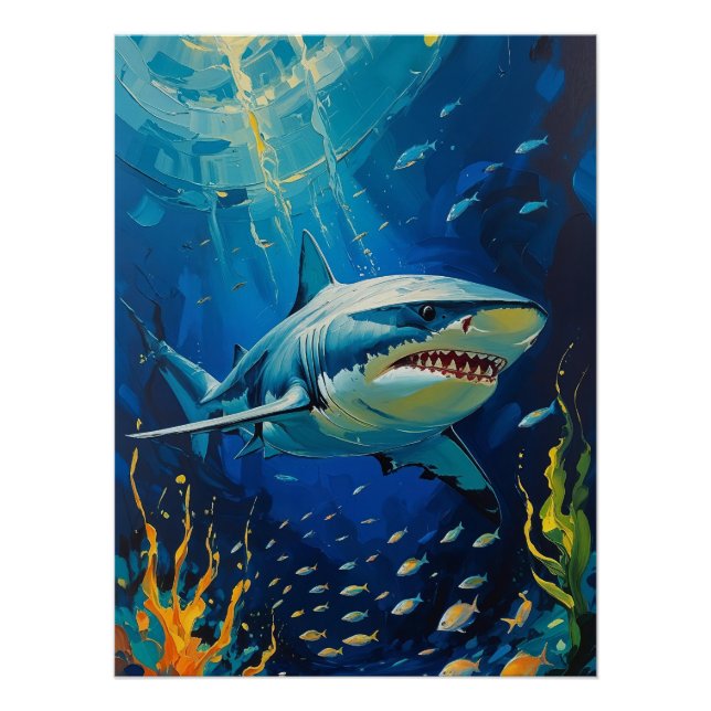 Majestic Shark Underwater Lighting Foto Poster (Vorderseite)