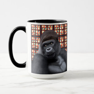 Majestic Sitting Gorilla auf roter Geometrie Tasse