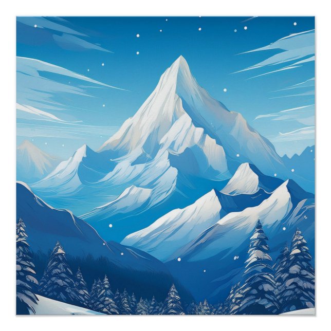 Majestic Snow Capped Mountain - Starry Winter Sky Poster (Vorderseite)