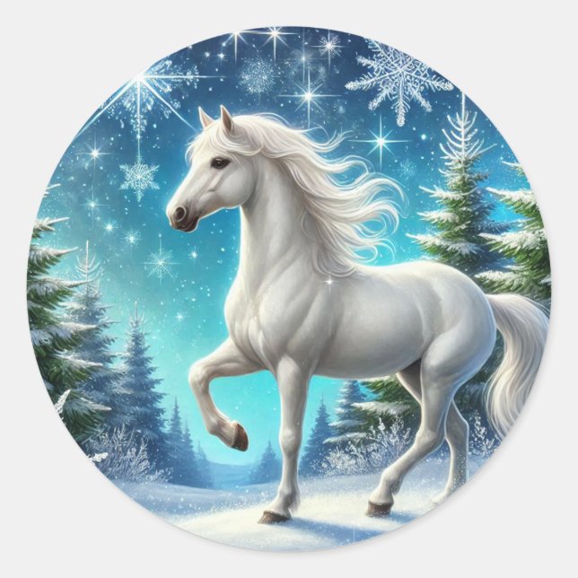 ‚Majestic Snow Horse Sticker‘ Runder Aufkleber (Vorderseite)