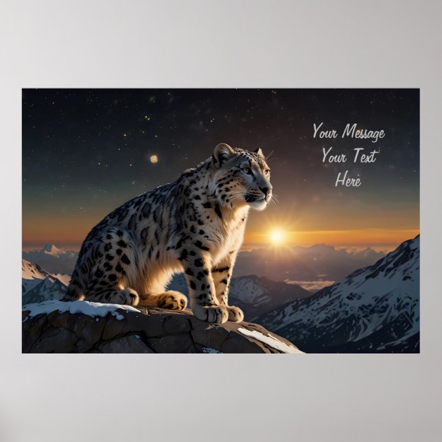 Majestic Snow Leopard - Anpassbares Textposter Poster (Vorne)