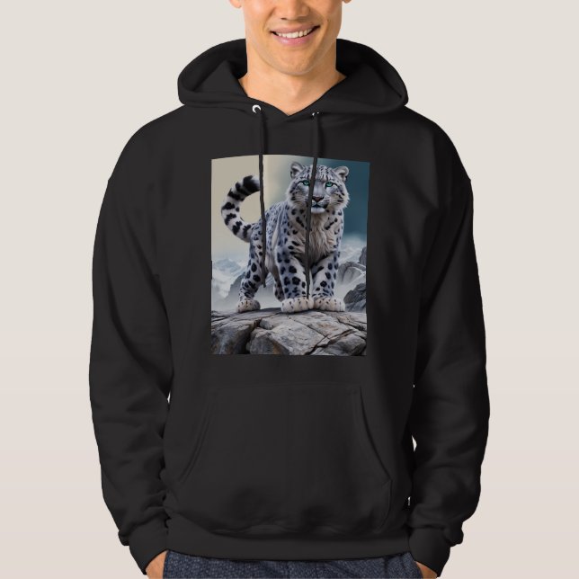 Majestic Snow Leopard auf der Rocky Cliff Hoodie (Vorderseite)