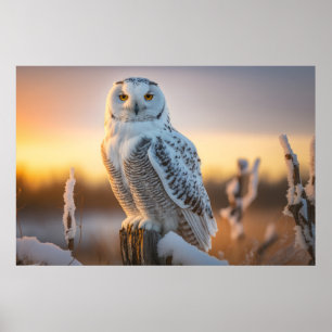 Majestic Snowy Owl auf einer Baumzweigung Poster