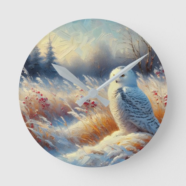 Majestic Snowy Owl in der Wildnis Runde Wanduhr (Vorderseite)