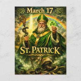 Majestic St. Patrick with Rainbow and Snakes Postkarte