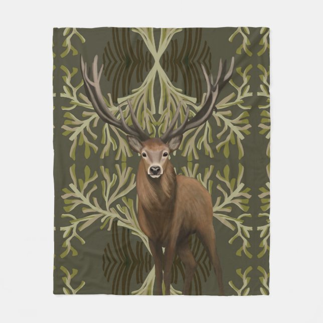 Majestic Stag Abstrakt Grünwald Fleecedecke (Vorderseite)