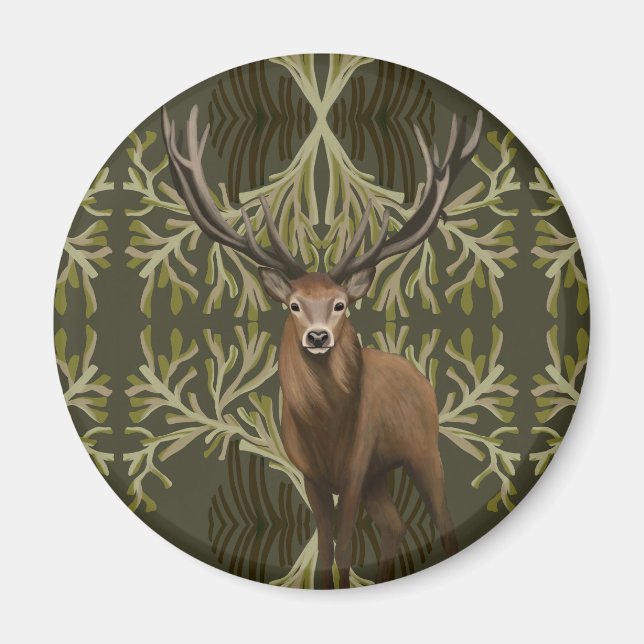 Majestic Stag Abstrakt Grünwald Magnet (Vorne)