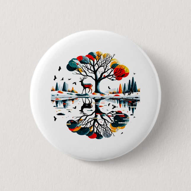 Majestic Stag in Snowy Winter Forest Button (Vorderseite)