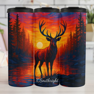 Majestic Stag Sunset Forest Lake Thermosbecher