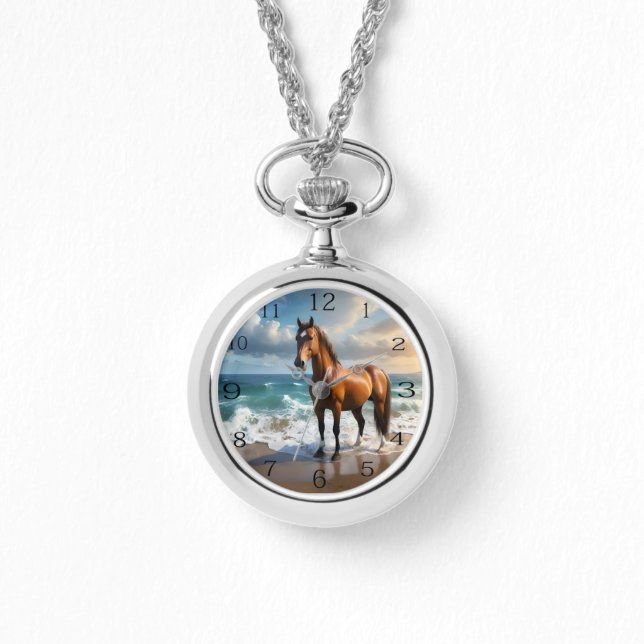 **"Majestic Stride: Proud Brown Horse on Beach Armbanduhr (Vorderseite)