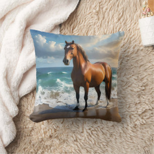 **"Majestic Stride: Proud Brown Horse on Beach Kissen