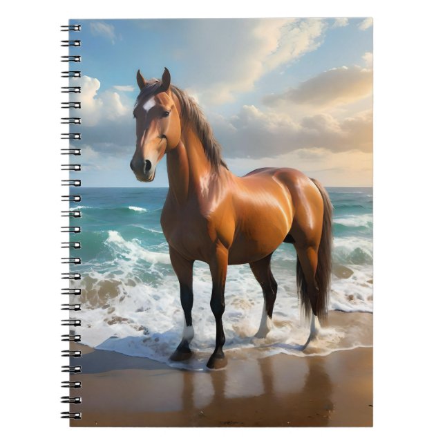 **"Majestic Stride: Proud Brown Horse on Beach Notizblock (Vorderseite)
