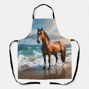 **"Majestic Stride: Proud Brown Horse on Beach Schürze