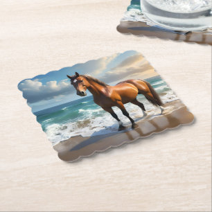 **"Majestic Stride: Proud Brown Horse on Beach Untersetzer