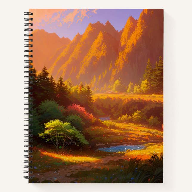 Majestic Sunset im grünen Tal Notizbuch (Vorderseite)